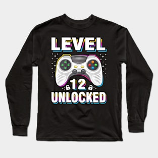 12th Birthday Boy Level 12 Unlocked Video Gamer 12 Years Long Sleeve T-Shirt